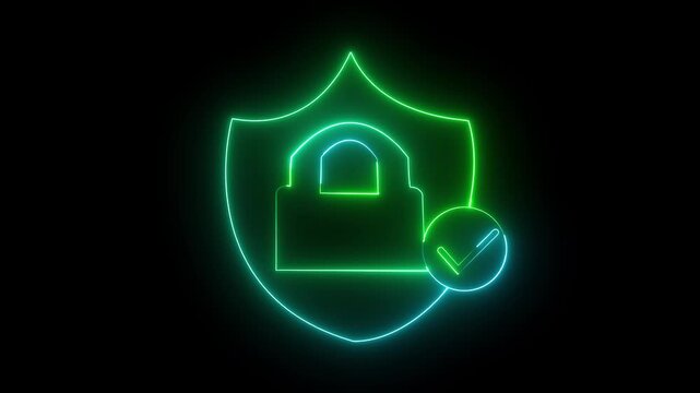 glowing neon blue color lock animation icon security privacy password protection safety animated on black background. 4k motion graphic animation.