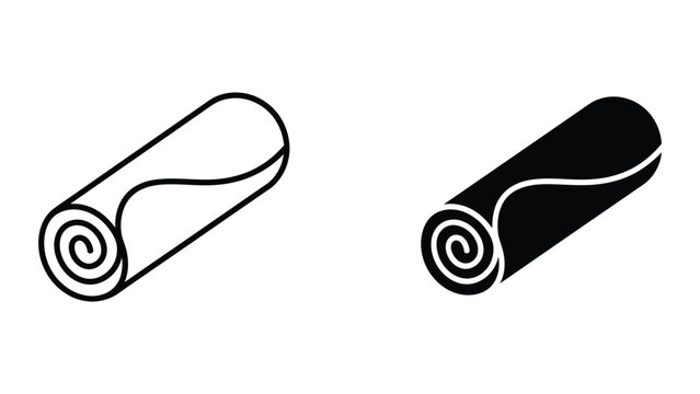 Rolled towel or mat vector icon outline and silhouette