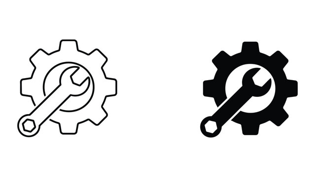Wrench and gear vector icon set