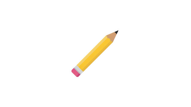 Yellow pencil with pink eraser on white background, flat design