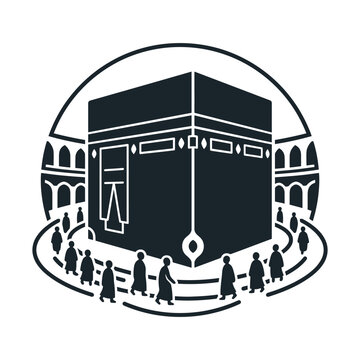 Islamic Kaaba icon vector, holy Hajj pilgrimage silhouette, sacred Mecca mosque emblem for Ramadan and Eid designs