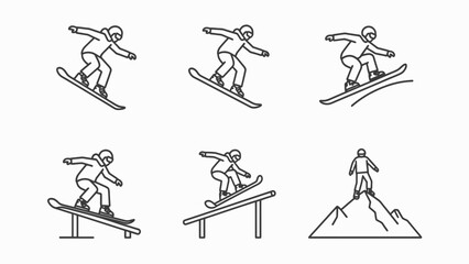 Snowboarder Icon Set: Tricks, Jumps, and Mountain Descent © efefef