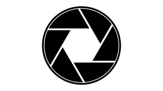 Black camera aperture icon representing photography lens shutter mechanism for professional photo equipment design and digital media projects