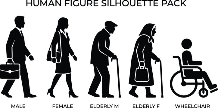 This 1 modern human figure silhouette pack has 5 diverse people icons for inclusive design projects without facing any bad or wrong mistakes.
