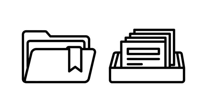Saved folder and information sources tray organization icons with organization documents management bookmark collection information reference interface computer workplace business