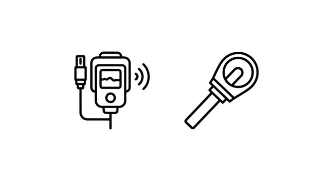Water quality sensor and ocean parameter probe monitoring equipment icons with monitoring parameter equipment measurement technology scientific analysis environment research
