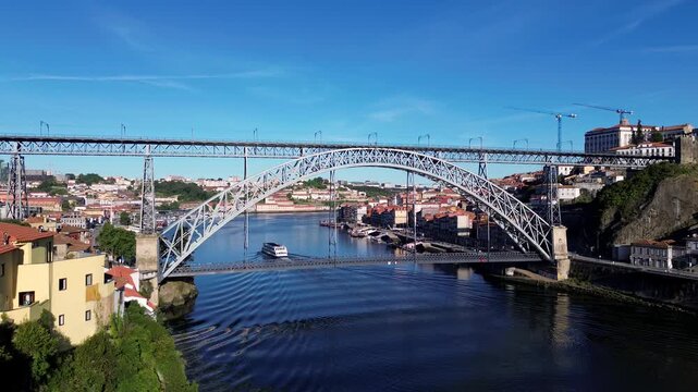 Dom Luis I Bridge over Douro River in Porto, Portugal on a Sunny Day 5
