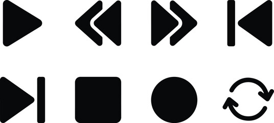 Vector set of media player control buttons and music playback icons isolated on white background © MDGOLAP