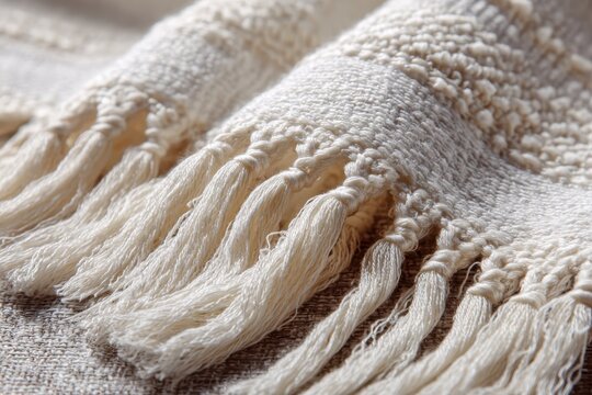 Close Up of White Tallit Prayer Shawl with Tzitzit