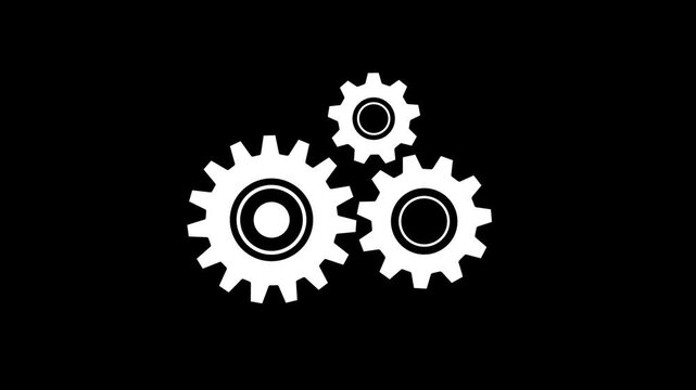 Three  gear icons rotating in different directions animation. technology videos, teamwork concepts, engineering, and creative projects. cogwheel rotation loop. 4k video