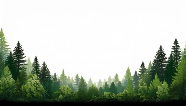 Bottom Border Of Tree Line In Dark Green Forest Landscape Isolated On White Or Transparent Png