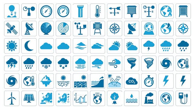 Comprehensive Vector Icon Set for Weather and Climate Studies