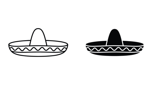 Professional Minimal Vector Icon Mexican sombrero hat vector icon in line and solid style Editable Stroke, Outline and Solid Style, Black Monochrome, Isolated on White Background