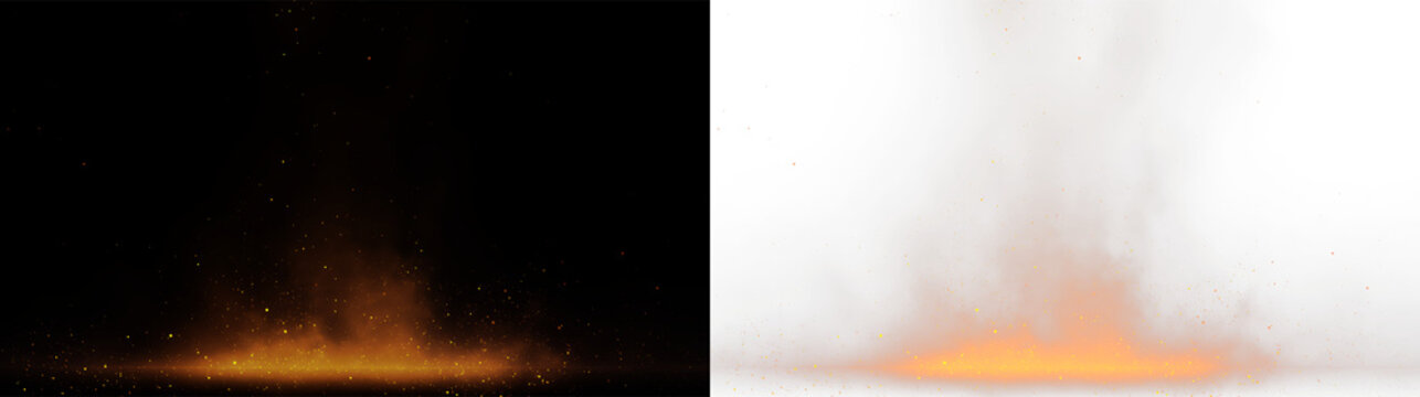 Fire and sparks rising from the ground on a clear background with no other elements present