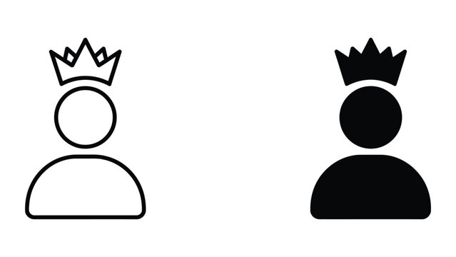 Professional Minimal Vector Icon User profile with crown icon in outline and solid vector style Editable Stroke, Outline and Solid Style, Black Monochrome, Isolated on White Background