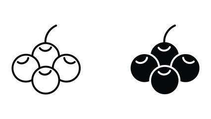 Professional Minimal Vector Icon Fresh berry fruit cluster harvest vector icon set Editable Stroke, Outline and Solid Style, Black Monochrome, Isolated on White Background © FirujaStock