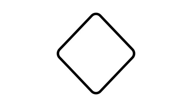 Minimalist diamond outline icon, black geometric rhombus shape, simple linear square frame for graphic design and interface UI isolated PNG with Transparent Background