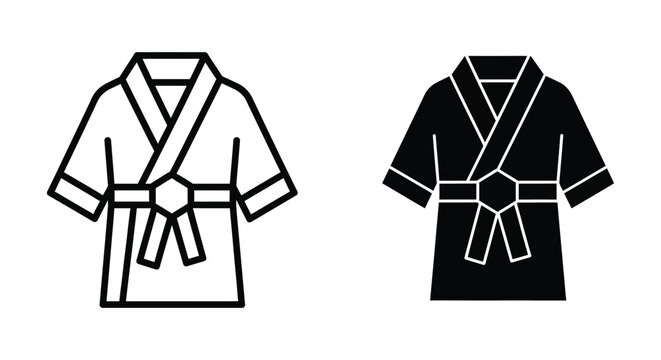 Karate gi or judo uniform icon, martial arts kimono, vector illustration, outline and solid style, isolated on white background