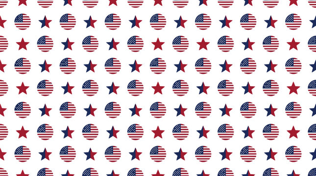 Seamless pattern with american flag stars and circles vector background