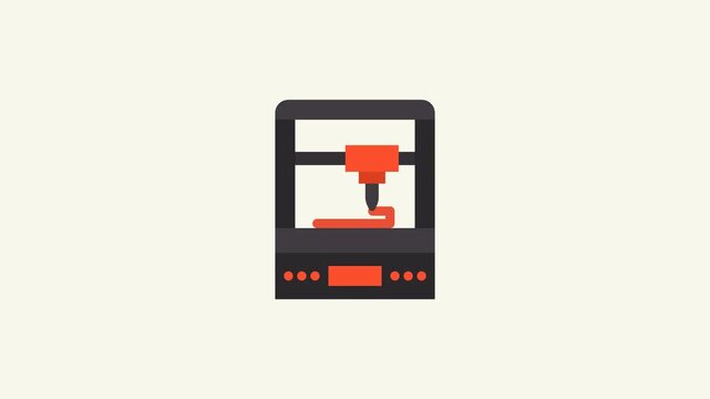 3d printer animated icon for showcasing 3d printing machine creating virtual designs