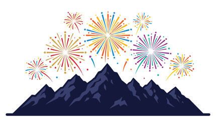 Fototapeta premium Colorful festive fireworks exploding over dark mountain silhouette for celebration