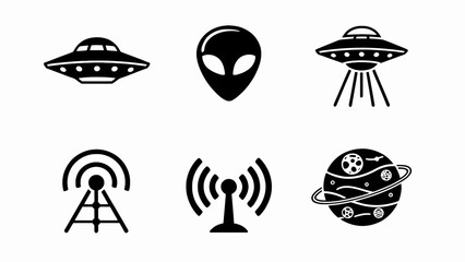Alien UFO, Extraterrestrial, Planet, Space Icons Vector Set © meja