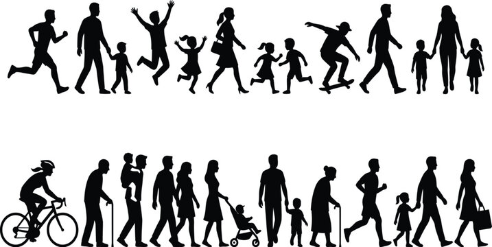 Life stages silhouette collection people throughout a lifetime vector illustration