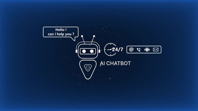 A i chatbot interface with robot and 24/7 support on dark blue background ai chatbot robot 24/7 support