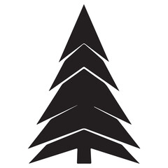 Obraz premium Minimalist black pine tree silhouette vector icon with tiered branches for nature and winter holiday design