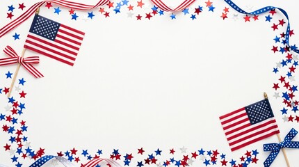 Obraz premium USA Independence Day celebration with flags and stars on a white background
