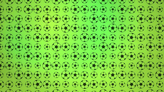 A repeating pattern of black soccer balls on a bright green gradient background, creating a dynamic and sporty texture for various uses.