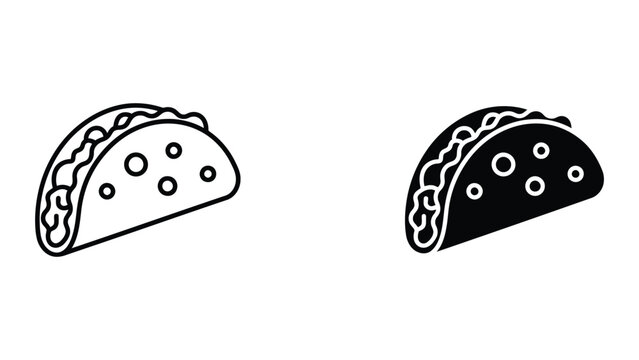 Professional Minimal Vector Icon Delicious taco food meal vector icon set Editable Stroke, Outline and Solid Style, Black Monochrome, Isolated on White Background