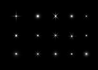 Fototapeta premium Luxury Light Starburst Sparkle Effect Collection With Glowing Lens Flare Burst Rays Isolated On Black Background