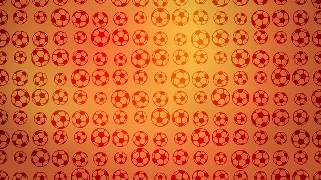 A vibrant orange and red background pattern featuring numerous soccer ball icons arranged in a grid with a subtle gradient effect.