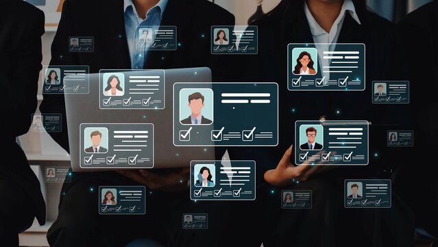 Digital network of professionals with avatars and user interfaces showcasing virtual connections and online identity concepts in a modern workspace Sigmoid