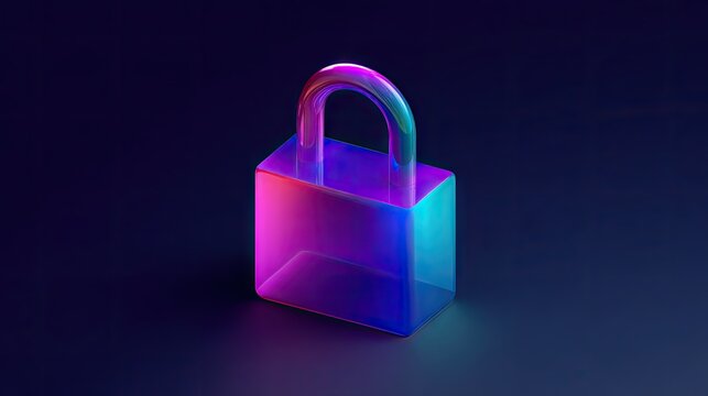 Translucent purple and blue glass padlock in dark.
