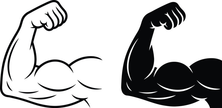 Flexing muscular arm showing strength with flexed bicep