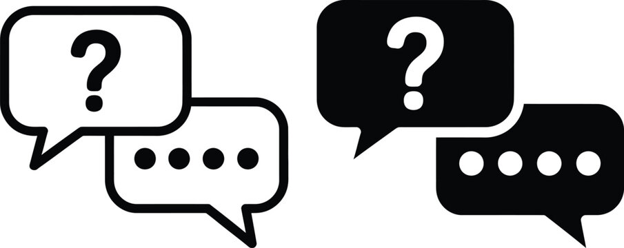 Black and white question speech bubble conversation icon set