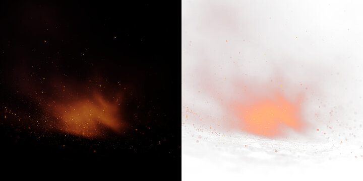 Bright sparks flying in the air with a fire on a transparent background creating a dynamic visual display during nighttime