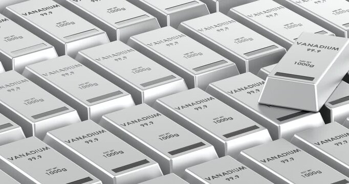 Vanadium metal ingots camera flyover animation seamlessly loopable. 3D rendering