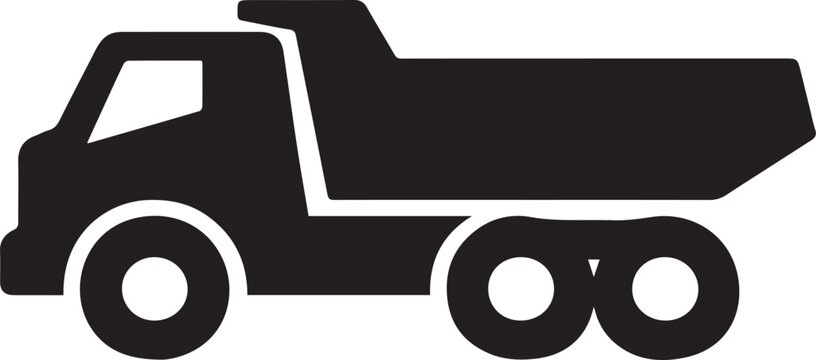 Black dump truck icon for construction and transport Vector, illustration