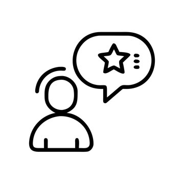 Person thinking about star symbol and positive feedback in speech bubble on transparent background vector