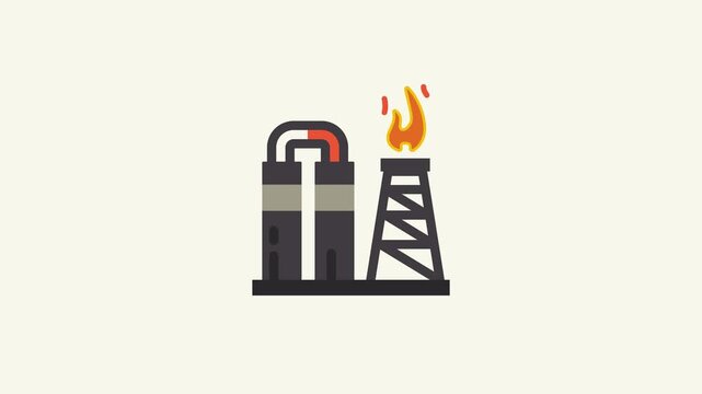 Fire chimney animation of an oil refinery or industrial plant with a fiery flare stack