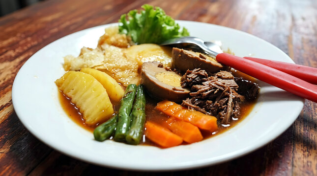 Traditional selat solo beef salad dish on a plate