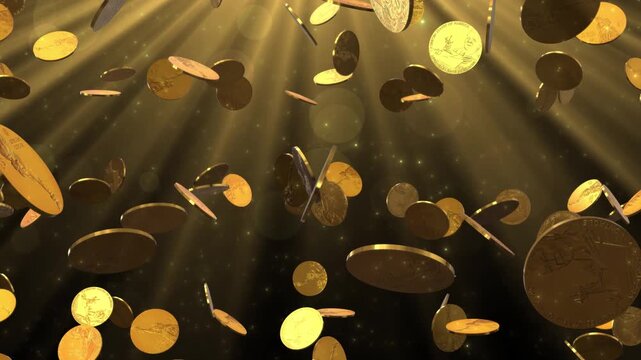 Golden 1 Coins with Shimmering Light Rays and Particle Effects