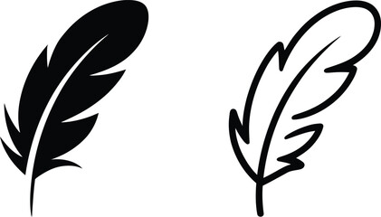 Black and white feather logo design with outline style © HappyArt