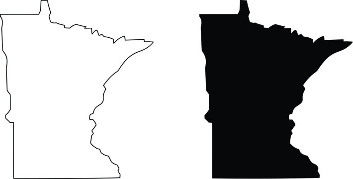 Minnesota state outline and filled map silhouette designs