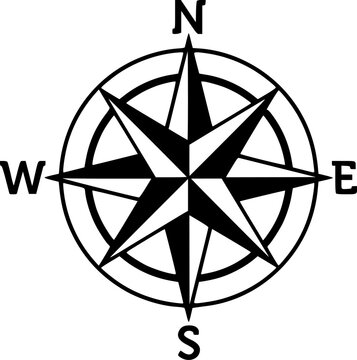 Classic nautical compass rose vector, marine navigation windrose icon