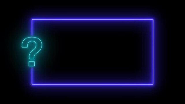 Glowing Cyan Neon Question Mark Purple Rectangular Text Box Frame Loop - Electric Black Background