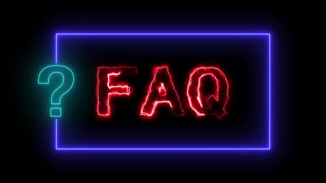 Glowing Red Burning FAQ Cyan Question Mark Purple Rectangular Frame Loop - Electric Black Background